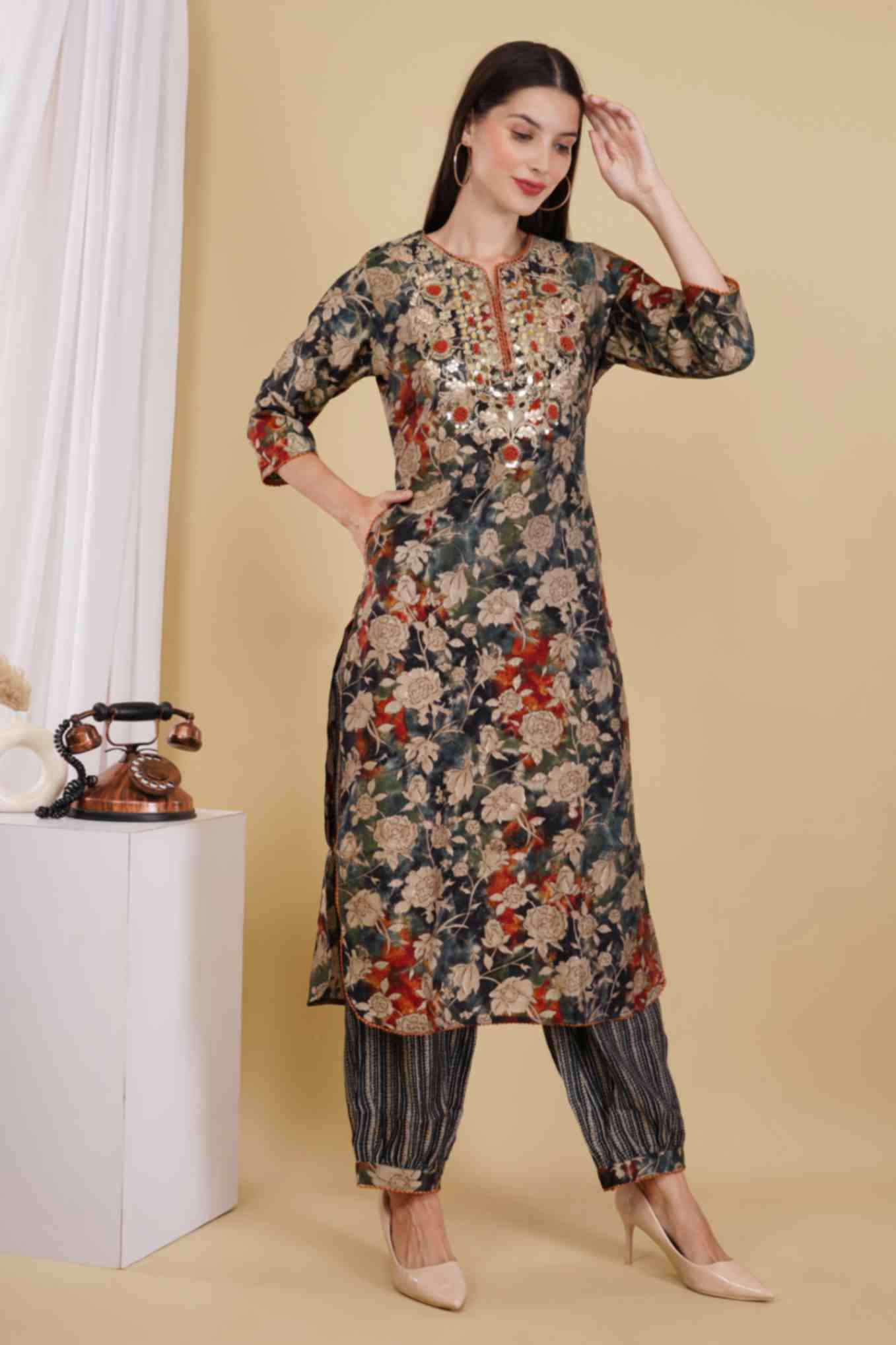 Embroidery Work Kurta Set wesnic clothing