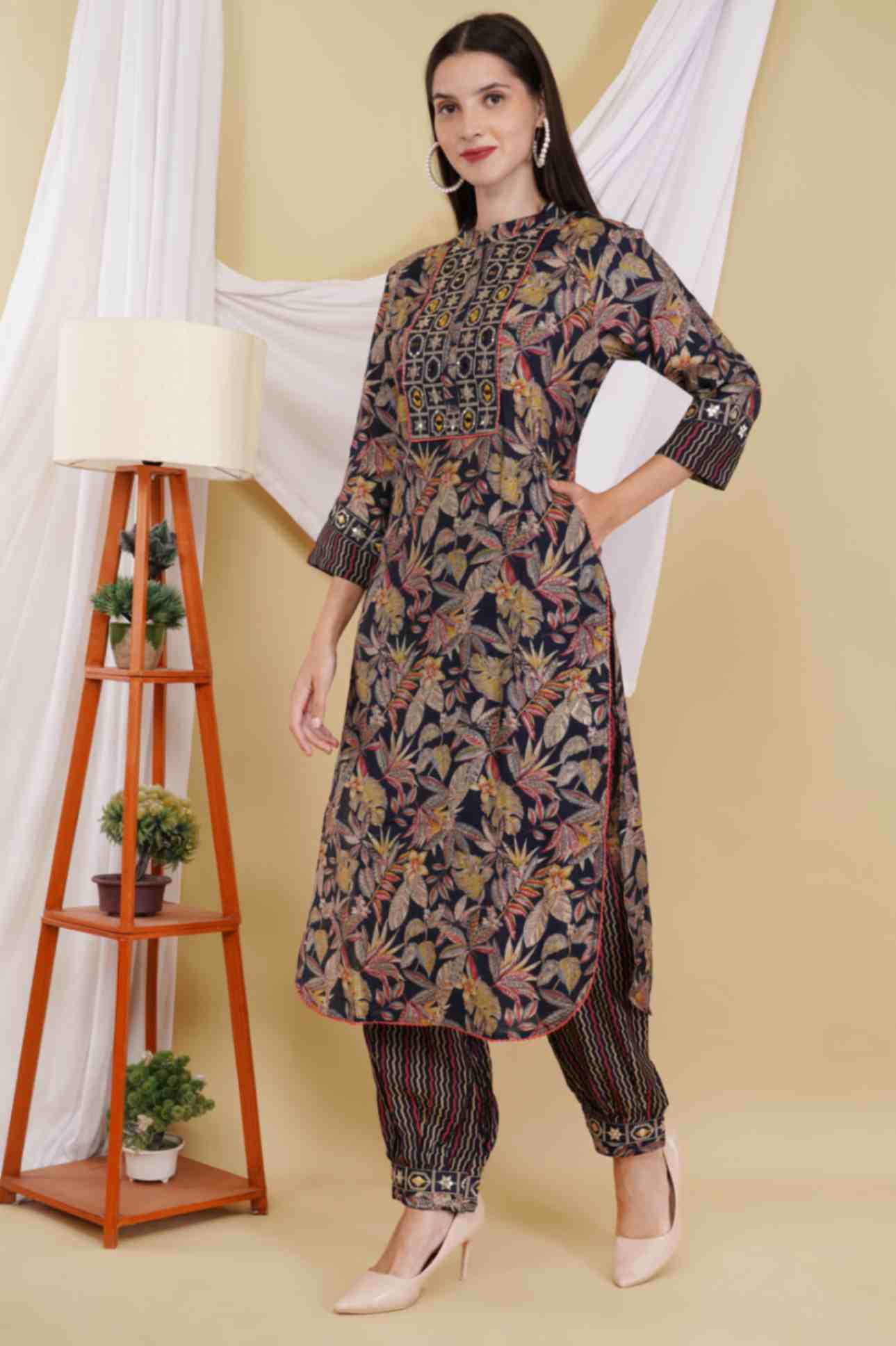 Handblock Dark Black Kurta Set wesnic clothing
