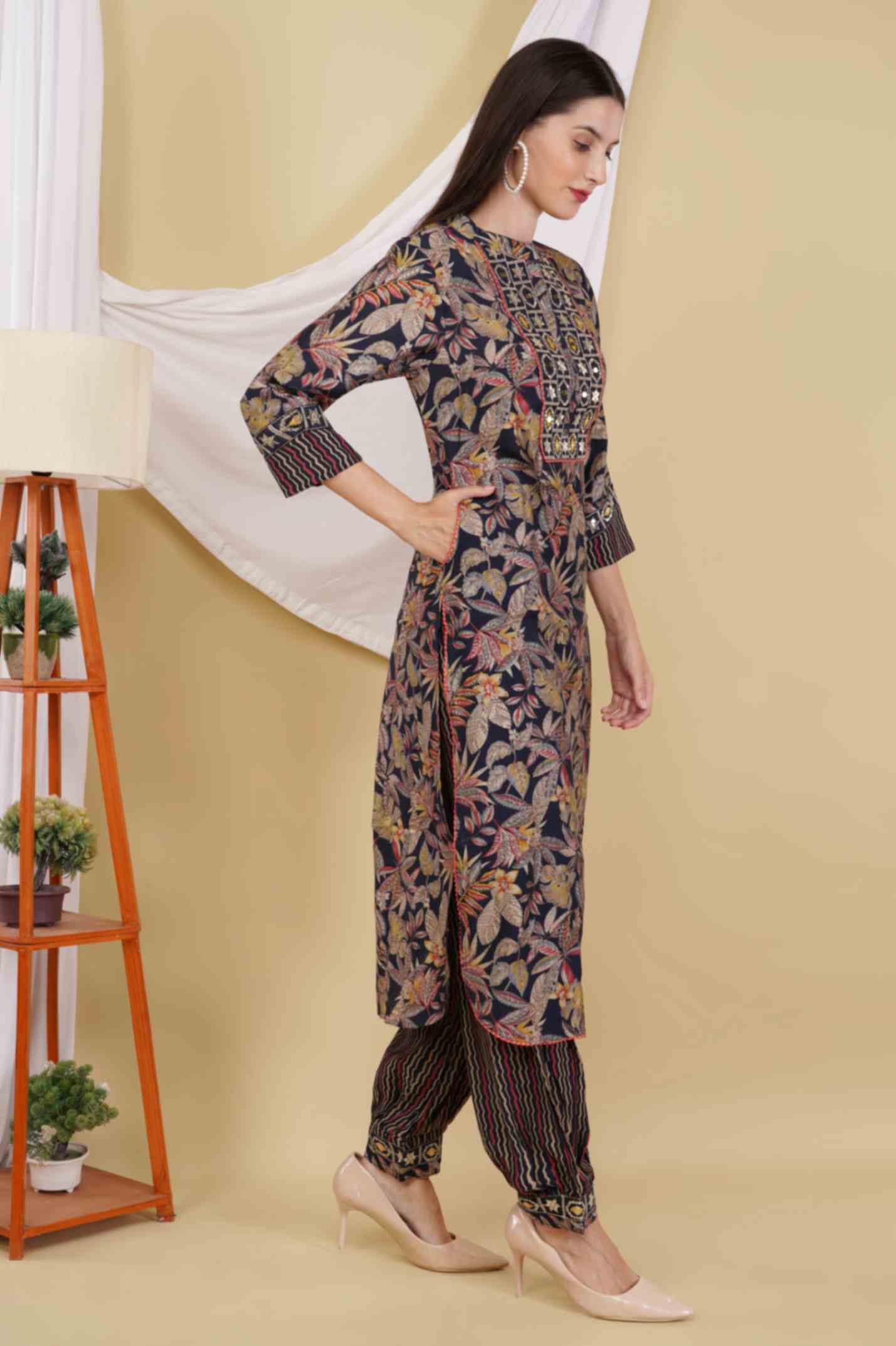 Handblock Dark Black Kurta Set wesnic clothing