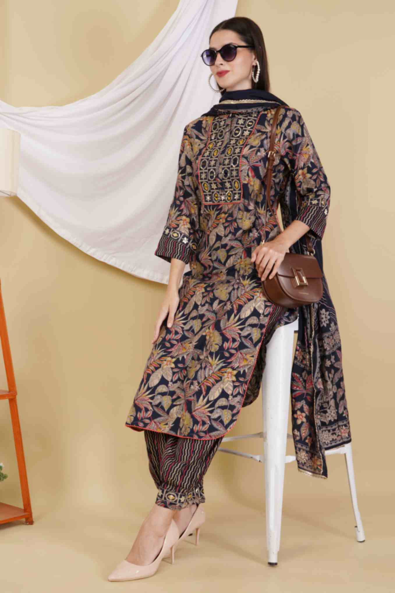 Handblock Dark Black Kurta Set wesnic clothing