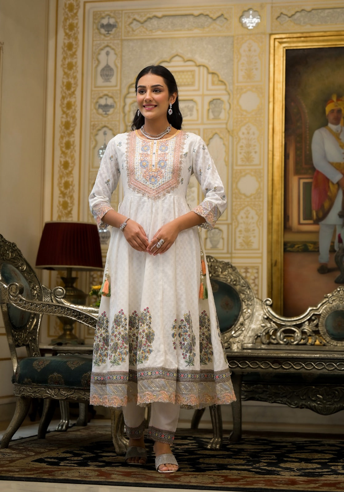 Elegant Pure Cotton White Anarkali Set wesnic clothing