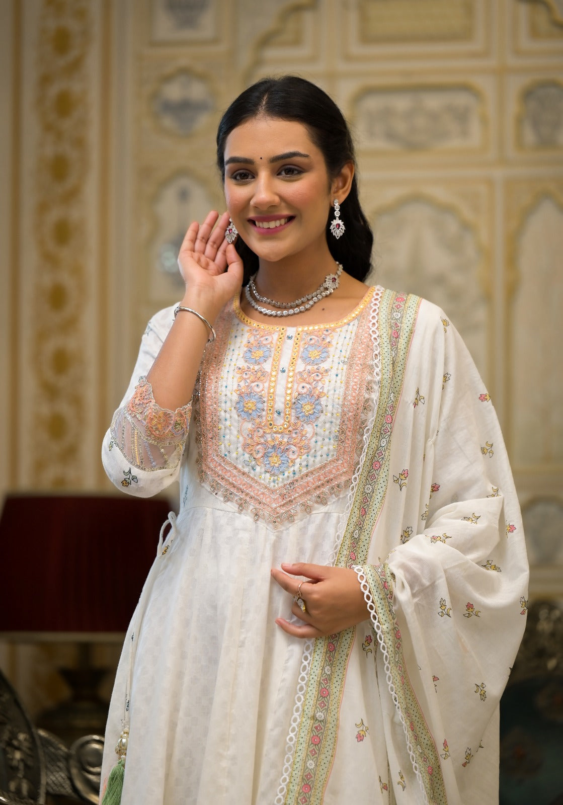 Elegant Pure Cotton White Anarkali Set wesnic clothing