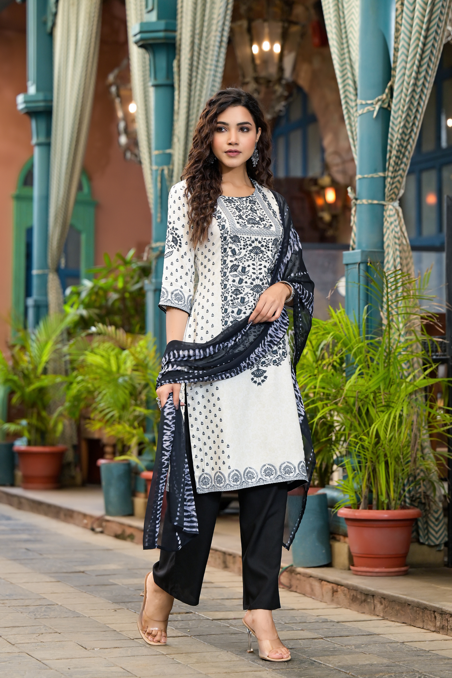 Black & White Kurta Set