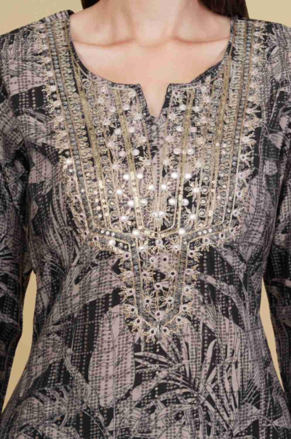 Embroidered Black Floral Kurta Set