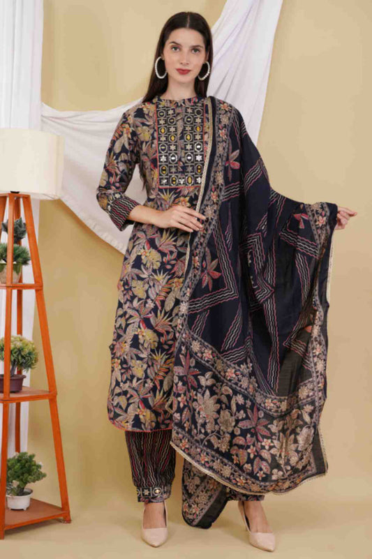 Handblock Dark Black Kurta Set